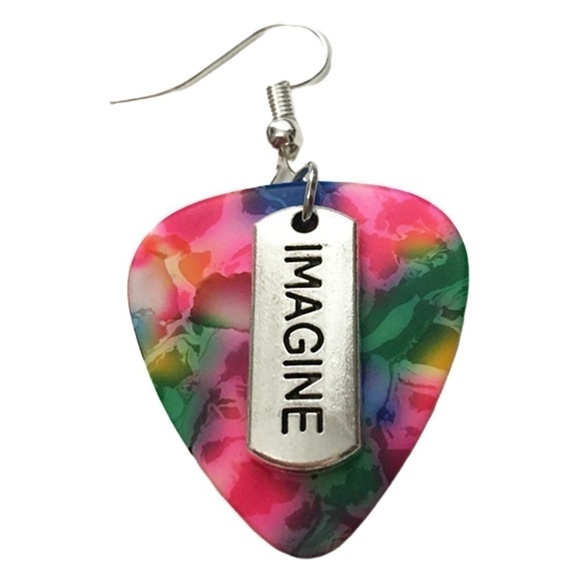 HANDCRAFTED Earrings Inspirational Message Repurposed Guitar Picks Tie Dye - Picture 3 of 5